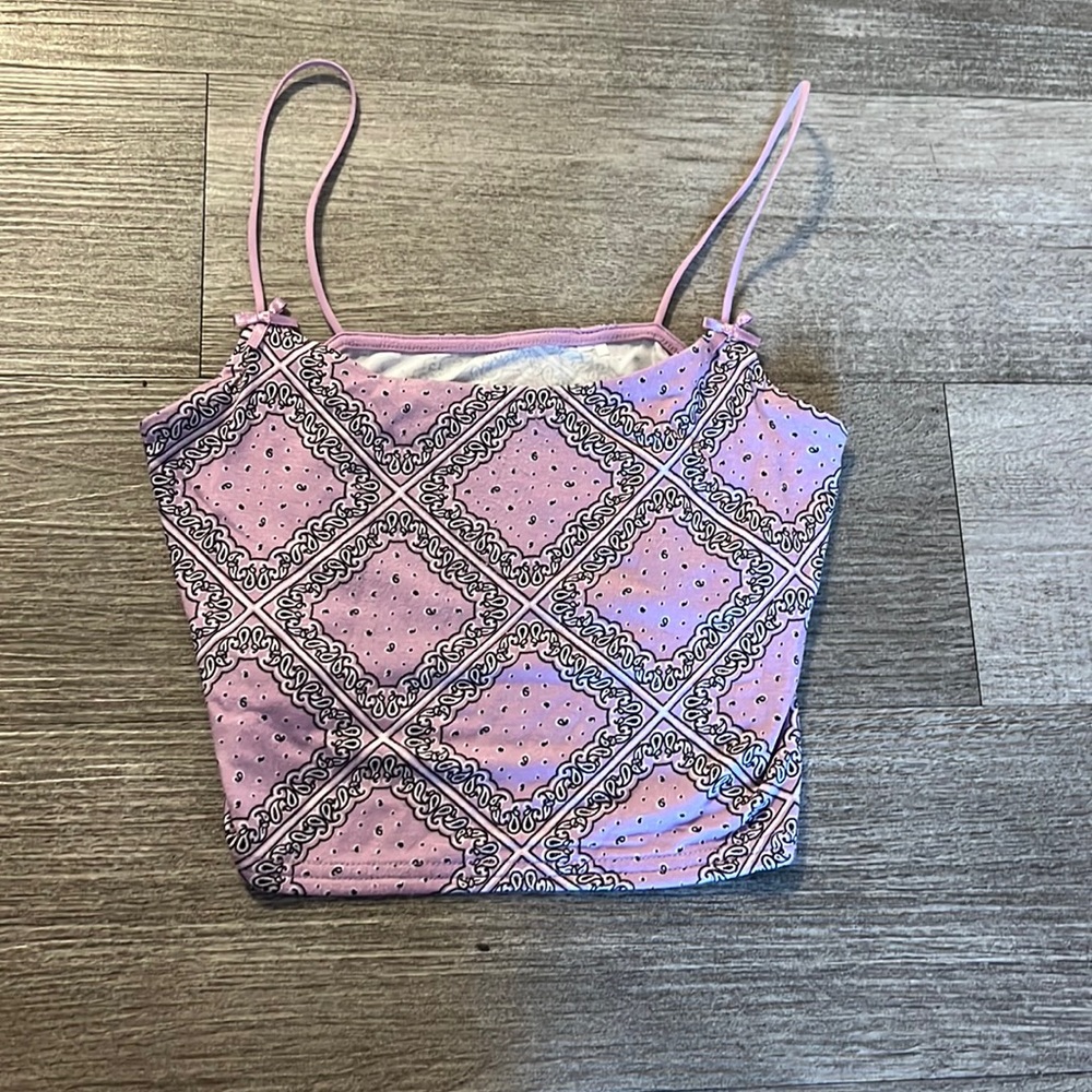 light purple, bandana design, fits like a small